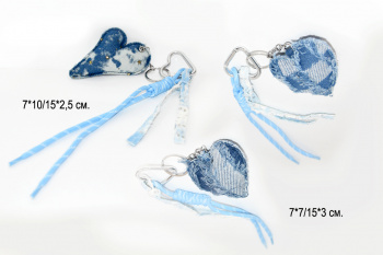 Брелок-подвеска арт. 4281-3-209 Сердце джинсовое 7*10 см в ассортименте 1 шт в пак. (12 шт.)