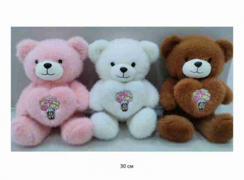 им Медведь арт. YE25508-8 Пушистый цвета микс с сердцем в лапках 30 см в пак.)