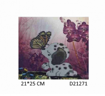 Алмазная мозаика арт. D21271 Щенок и бабочка 21*25 не полная выкладка на картоне