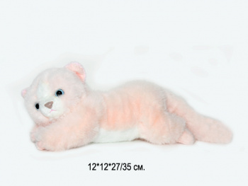 им Кошка арт. 209973/BO-2-30-2 Розовая с белым лежит 30 см в пак._