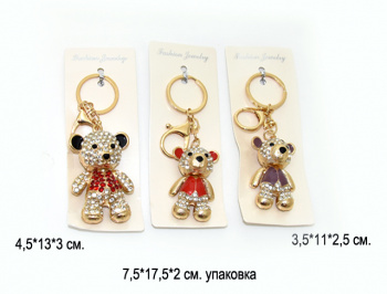 Брелок арт. 805273 Медведь цвета микс стразы металл (12 шт.) в пак.