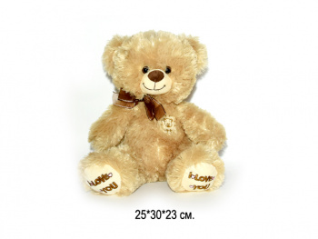 им Медведь арт. 209252 Бежевый c заплаткой на груди и "I love you" на лапах 30 см в пак.