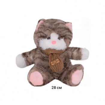 им Кошка арт. 0803-43-3 Коричневая полосатая в шарфе 28 см в пак._