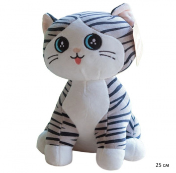 им Кошка арт. YE907-1 Серая полосатая сидит 25 см в пак.)