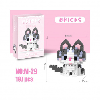 Конструктор арт. M-29-805 Микро Кошка серо-белая 197 дет. в розовой кор.