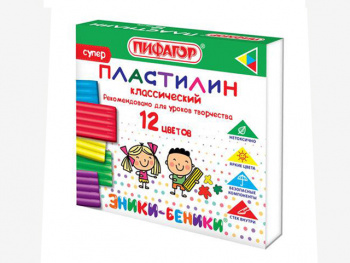 кс_Пластилин классический арт. 106505 ПИФАГОР "ЭНИКИ-БЕНИКИ СУПЕР" 12 цветов 120 г, стек кс_Пластилин классический арт. 106505 ПИФАГОР "ЭНИКИ-БЕНИКИ СУПЕР" 12 цветов 120 г, стек