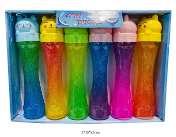 Лизун арт. RF-557 "Кот" мордашка радужный блестки фигурн. колба (6 шт.) шоубокс•