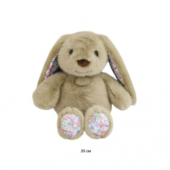 им Зайка арт. YE251025-5-1 Вислоухий коричневый с медальоном и цветочными вставками 35 см в пак.)