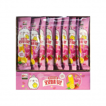 Конфета арт. 960090-2 Жевательная Трубочка-тянучка "Лимон-клубника" 12 г 30 шт в розовой кор.*