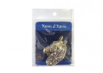 Брошь арт. 041070-1 Голова лошади золото с бусинами 1 шт. в пак. (6 шт.)