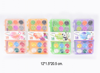 кц_Краски акварельные арт. YL222217-18 Набор 18 цветов с кистью "Попугай" в пластиковой подложке